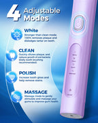 TEETHEORY Rotating Electric Toothbrush for Adults with 8 Brush Heads (2 Types), 4 Modes Deep Clean Electric Toothbrush with Rechargeable Power and 2 Min Smart Timer Purple