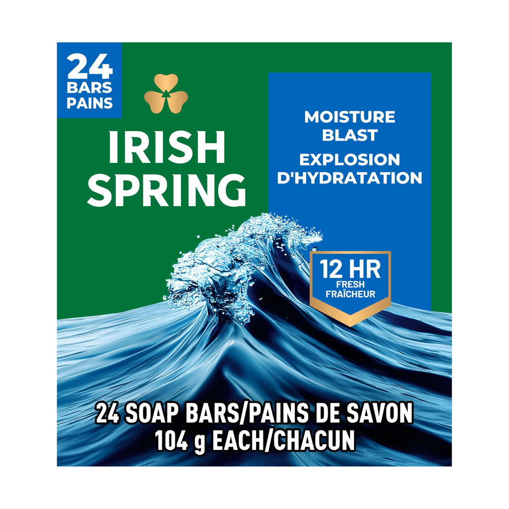 Irish Spring Bar Soap for Men, Moisture Blast, 3.7 Oz, 24 Pack