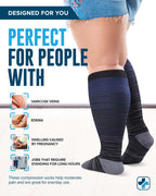 Doctor's Select® 3 Pairs Plus Size Compression Socks Wide Calf - Up to 6XL | 20-30 mmHg Compression Socks for Women Wide Calf | Line Patterns 2