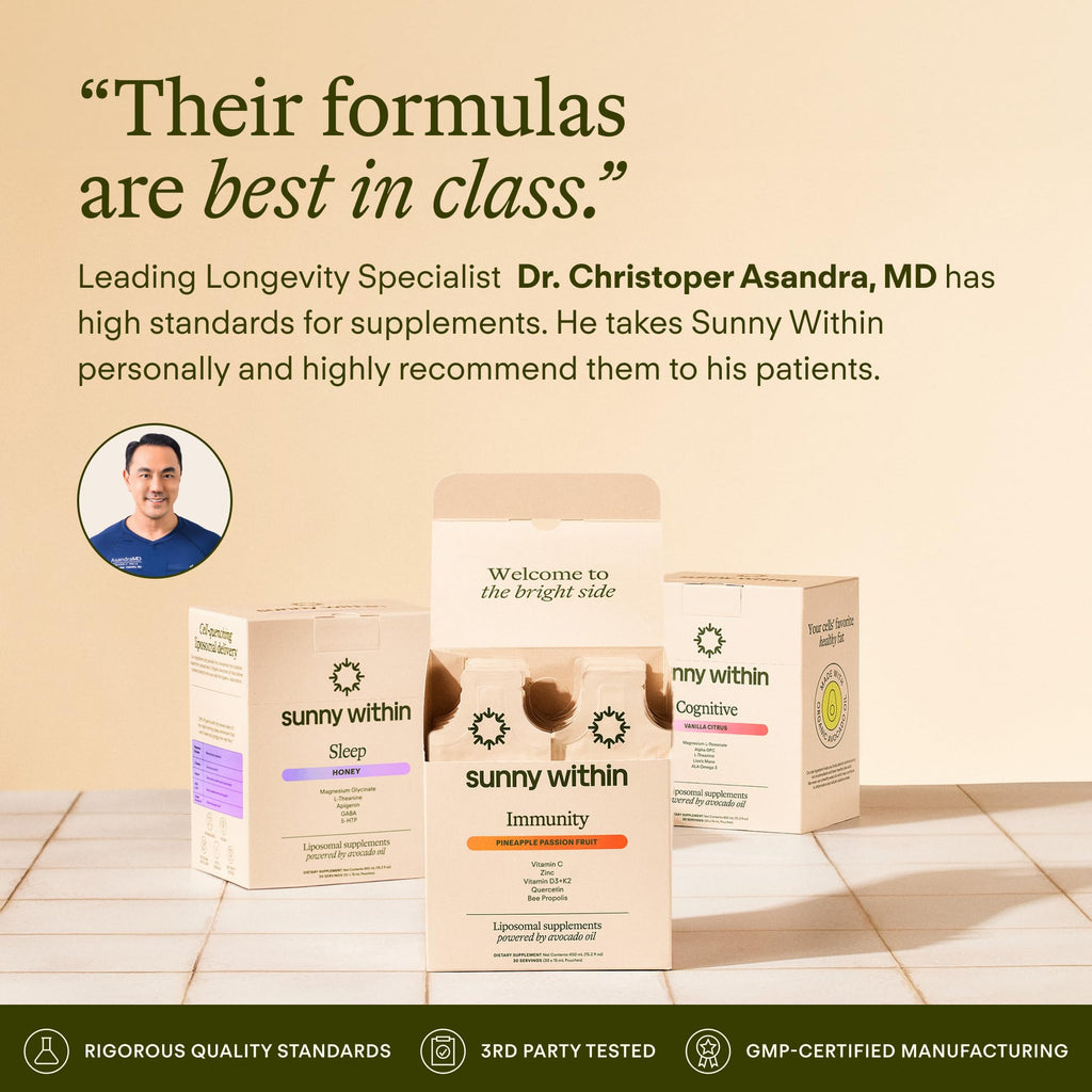 Sunny Within Sleep - Melatonin-Free Formula with Magnesium Glycinate, GABA, L-Theanine, 5-HTP, Apigenin & Avocado Oil - Relaxation & Healthy Sleep-Wake Cycles* - 30 Daily Pouches