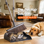 CTIME Broom and Dustpan Set, Extra Brush Head & 52" Adjustable Long Handle Standing Dustpan Set, with Dust Pan Teeth to Clean Pet Hair, Easy Sweeping Suitable for Home Kitchen Office Lobby