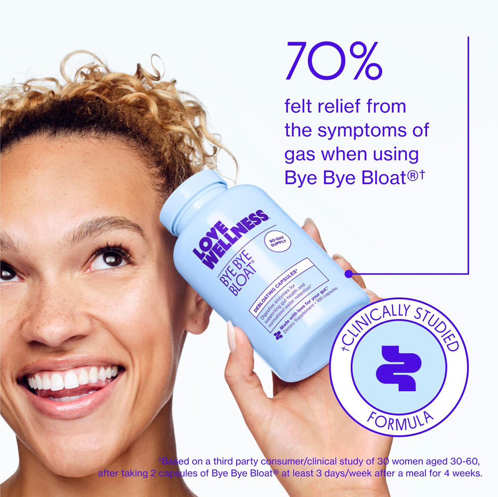 Love Wellness Bye Bye Bloat, Digestive Enzymes | Bloating Relief for Women | Help Reduce Gas Relief & Water Retention | Supports Digestive Health with Fenugreek & Dandelion | 180 Count