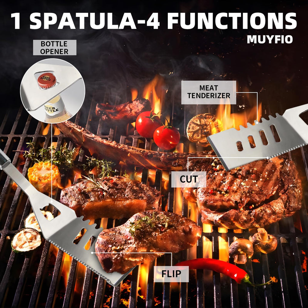 11Pcs Stainless Steel BBQ Grilling Accessories Set, Dad Gifts for Men Christmas Grilling Gifts,Portable Practical Grill Tools Utensils Kit with Storage Bag for Outdoor Grill Camping Backyard