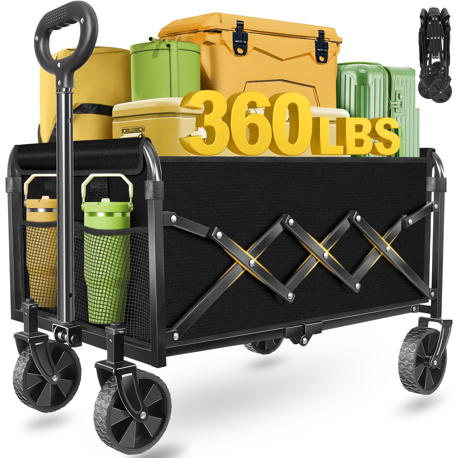 Collapsible Wagons Carts Foldable, 360Lbs Foldable Wagon with Wheels