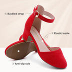 LAURMOSA Heels for Girls Closed Toe Red Dress Shoes Low Heel Block Pumps Platform Shoes Dorothy Halloween Christmas Party High Heel Chunky Wedding for Toddler Little Big Kids(L1012Red 4)