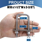 ZYUAROM 8 Pcs M10 Square U Bolts 1-1/2 Inch Wide, 3/8" x 1-1/2"W x 3-3/8"L Stainless U Bolt Heavy Duty with Nuts, Bolt Plate and Washers (8, M10 x 1-1/2"W x 3-3/8"L)