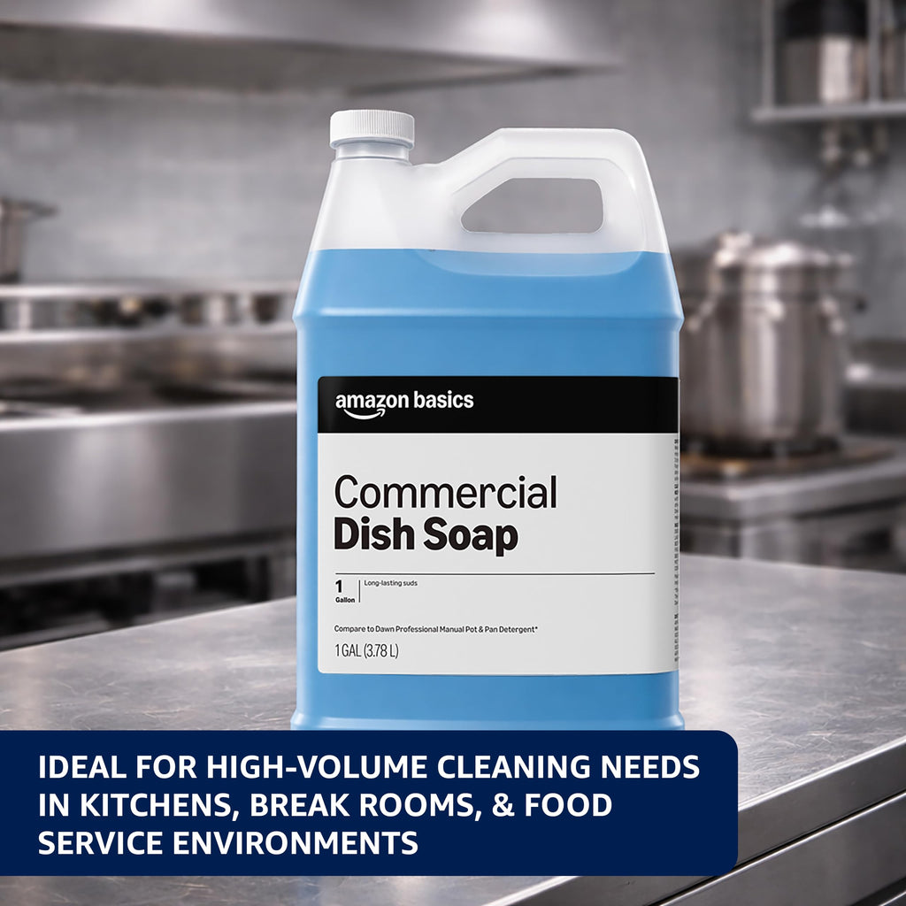 Amazon Basics Commercial Liquid Dish Soap, Long-Lasting Suds, Concentrated Formula, 1 Gallon, Pack of 2