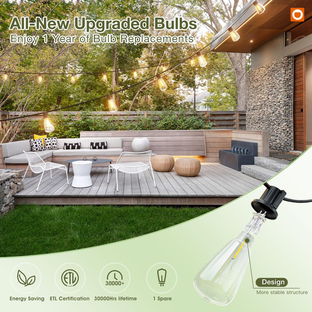addlon 52(48+4) FT Solar String Lights Waterproof,Patio Lights Solar Powered with Remote & USB Port 16+1 LED Shatterproof Bulbs 3 Light Modes, Dimmable Solar Light for Camping Backyard Garden