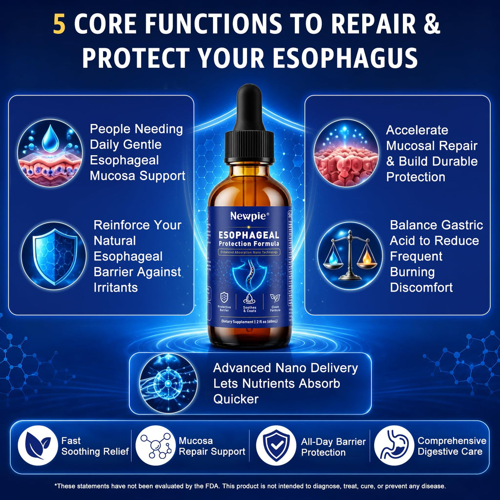 Newpie Esophageal Relief Drops with Slippery Elm Bark, Zinc L-Carnosine, L-Glutamine & Aloe Vera - Stomach Soothing, Supports Throat & Stomach Health - Non-GMO, Dairy-Free, 2 Fl Oz (60ml) 2