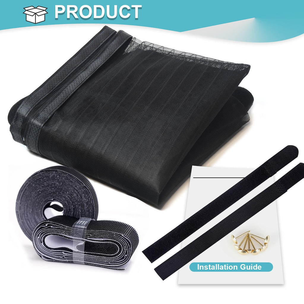 ENBZSVU Magnetic Screen Door Mesh, Fit Door 36 x 78 inch, Black Actual Net Screen Size Include Edges 38" x 80" for Patio, Sliding Door, Keeps Bugs Out, Fresh Air Flow, Self Closing