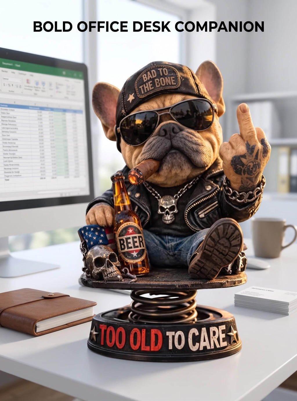 Pure Compression Too Old to Care Bulldog Bobblehead – Funny Car Dash Statue