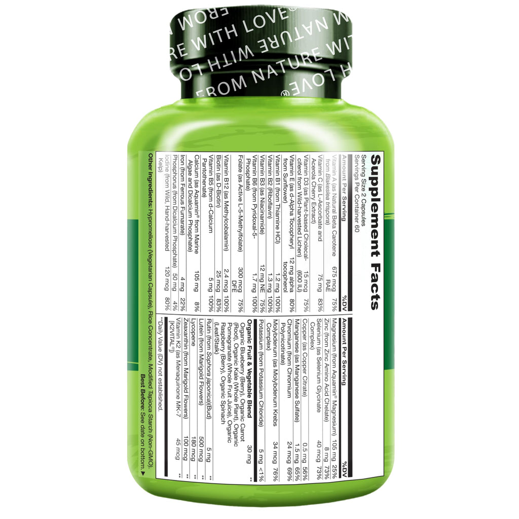 NATURELO Multivitamins for Teenage Girls/Boys, 120 Capsules, Whole Food Multivitamin with Minerals, Non-GMO, Vegetarian