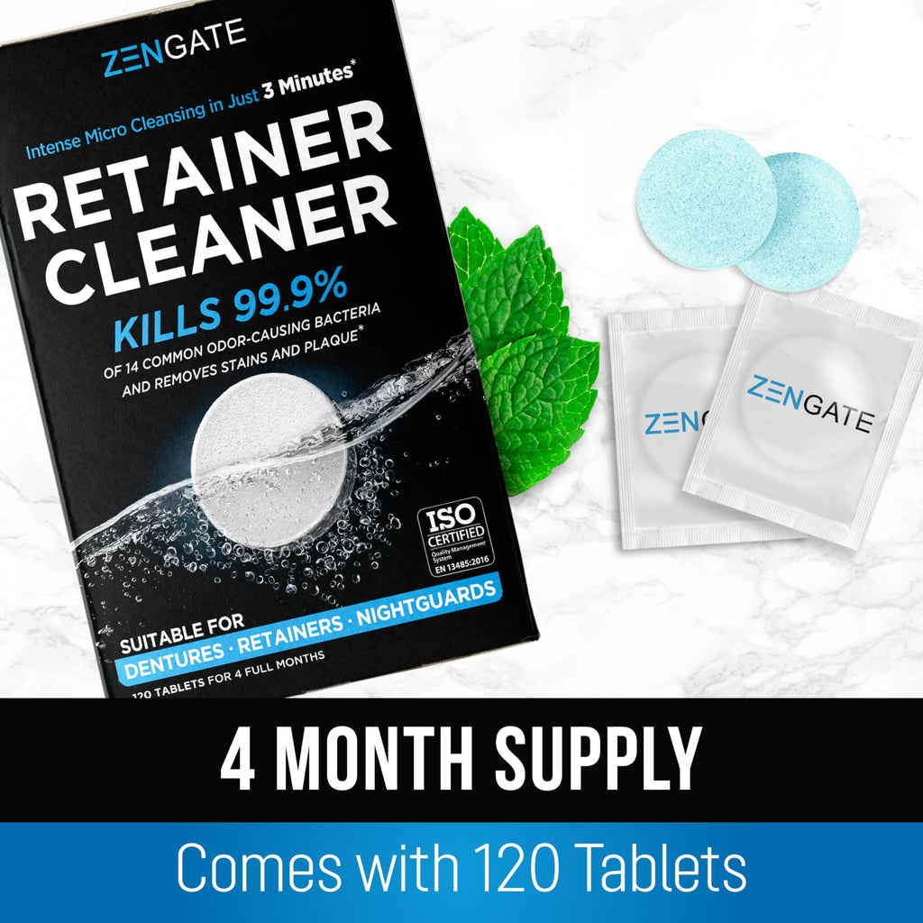 ZENGATE Retainer Cleaner Tablets for Dentures, Retainers, Aligners & Night Guards – 120 Denture Cleaning Tablets, 3-Minute Deep Clean, Removes Odor, Plaque & Stains – FSA HSA Eligible