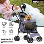MoNiBloom 4 Wheels Pet Stroller, Easy-Fold Umbrella Shaped Dog Cat Jogger Stroller w/Storage Bag & Visible Mesh for Small/Medium Dogs Cats Plaid