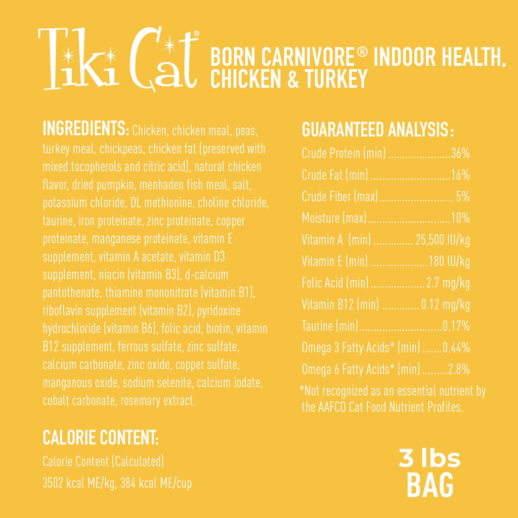 Tiki Cat Born Carnivore Dry Cat Food, Chicken & Turkey Meal, 3 lb Bag