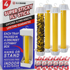 Fly Stick Sticky Fly Traps for Indoors Outdoor 4pk with 12 Ribbons. Non-Toxic Super Sticky Hanging Flies Catcher Paper Tape Strips for Home