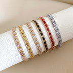 2Pcs Stackable Bracelet Set for Women Pink CZ Tennis and Clover Bracelet