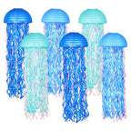 OBXT 10" Blue Hanging Jellyfish Paper Lanterns - Under the Sea Party & Mermaid Birthday Decorations, Baby Shower, Nautical Events, Ocean Theme Classroom & Beach Room Decor (Set of 6)