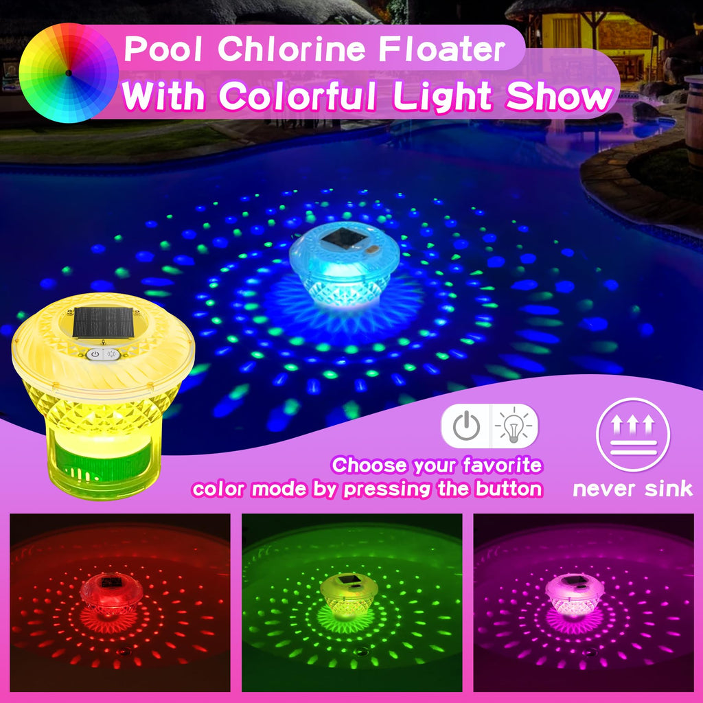 FineBud Solar Pool Chlorine Floater,Chlorine Floater with Colorful ...