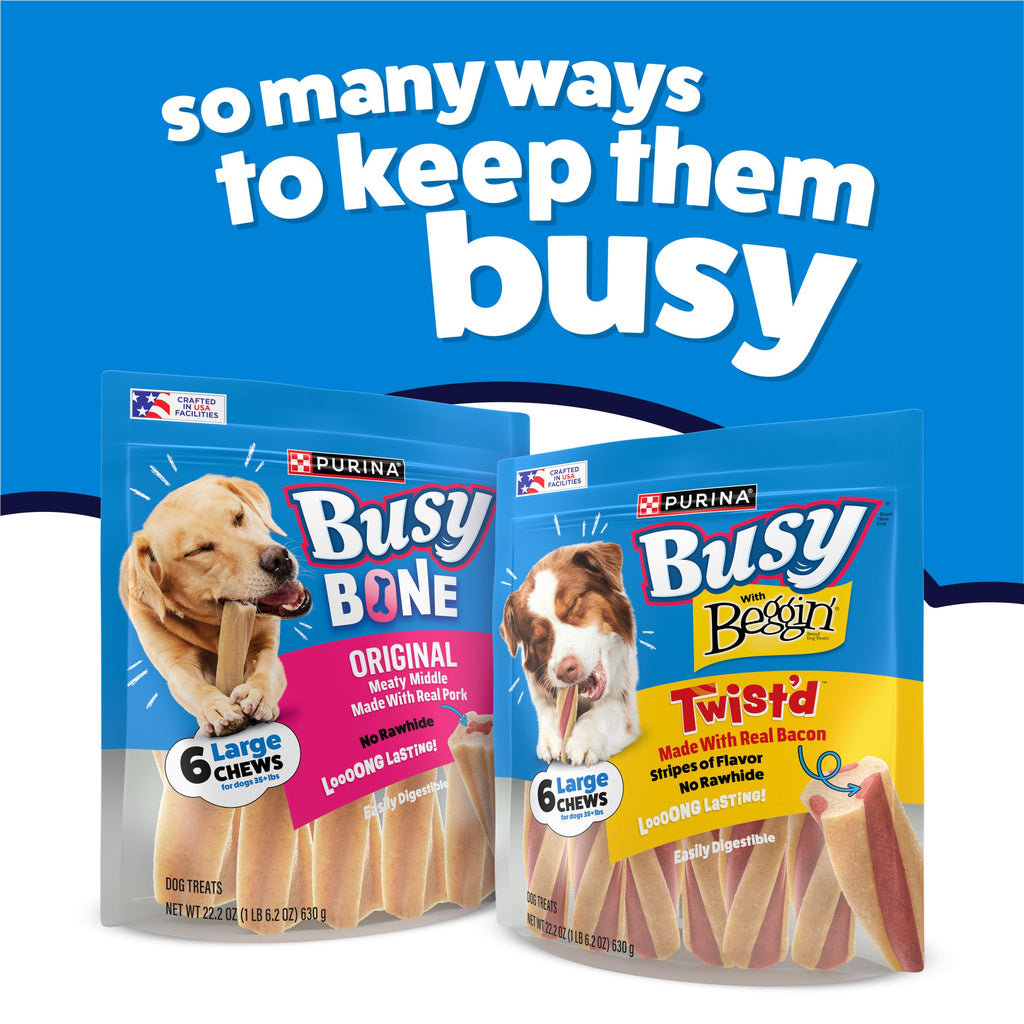 Purina Busy with Beggin Twisted Dog Treats, with Real Bacon, 10 ct Pouch