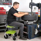 Outdoor Garden Stool with 360° Swivel Caster Wheels, Rolling Garden Cart with 360° Swivel Seat, Height Adjustment, Back Tool Pouch & Under-Seat Tray, Gardening Gifts for Women, Parents, Seniors