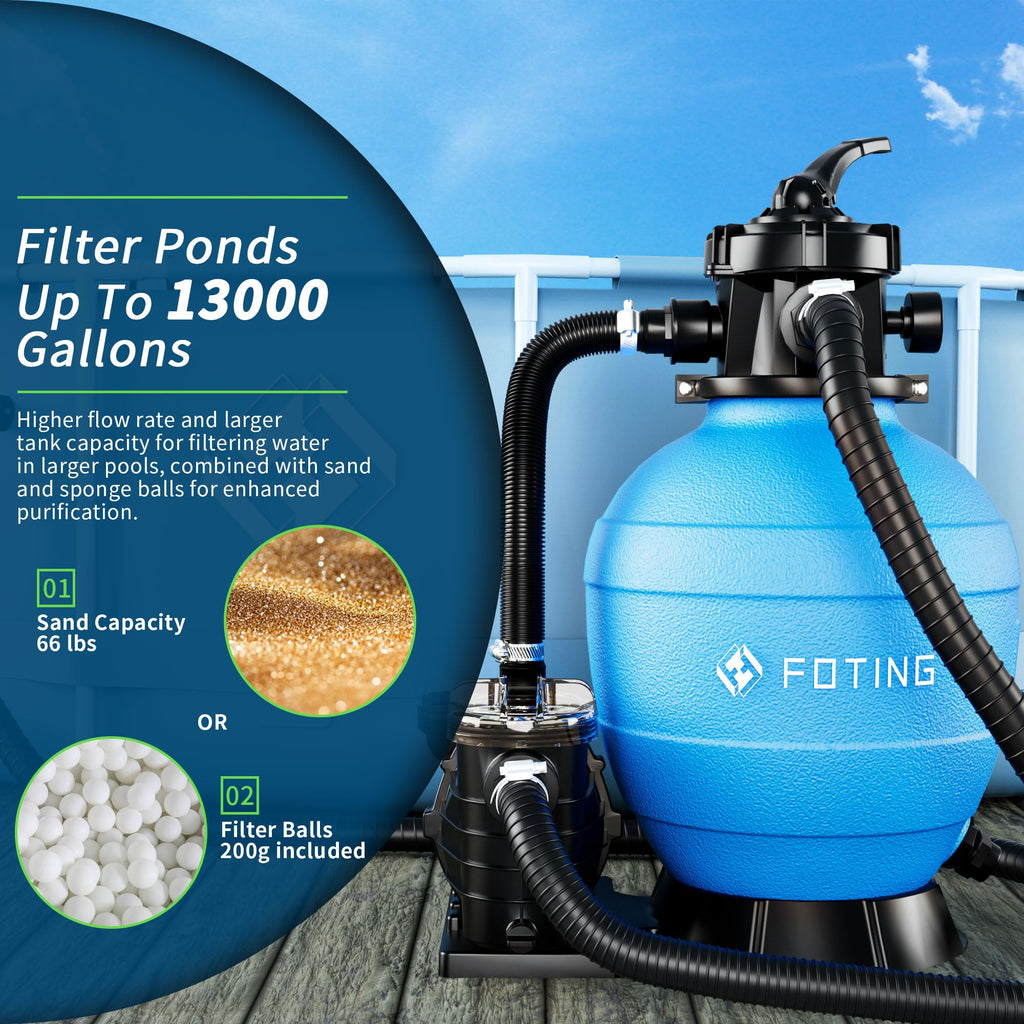 FOTING 13in Sand Filter Pump for Above Ground Pool, 1HP 3800GPH Pool ...