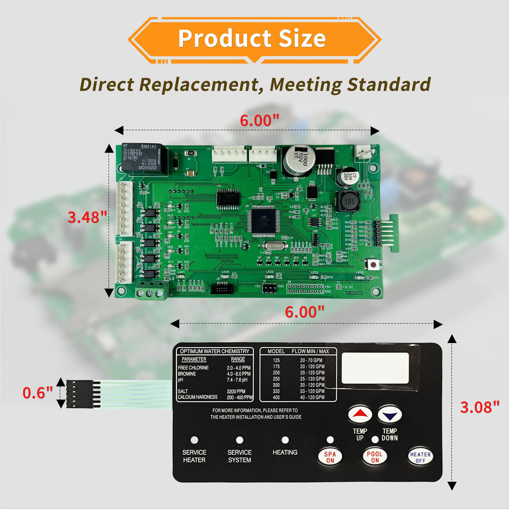 Kartio 42002-0007S Control Board Kit Replacement for Pentair MasterTemp 200/250/300/400 and Sta-Rite Max-E-Therm SR200/SR333/SR400, with 472610Z Switch Membrane Pad