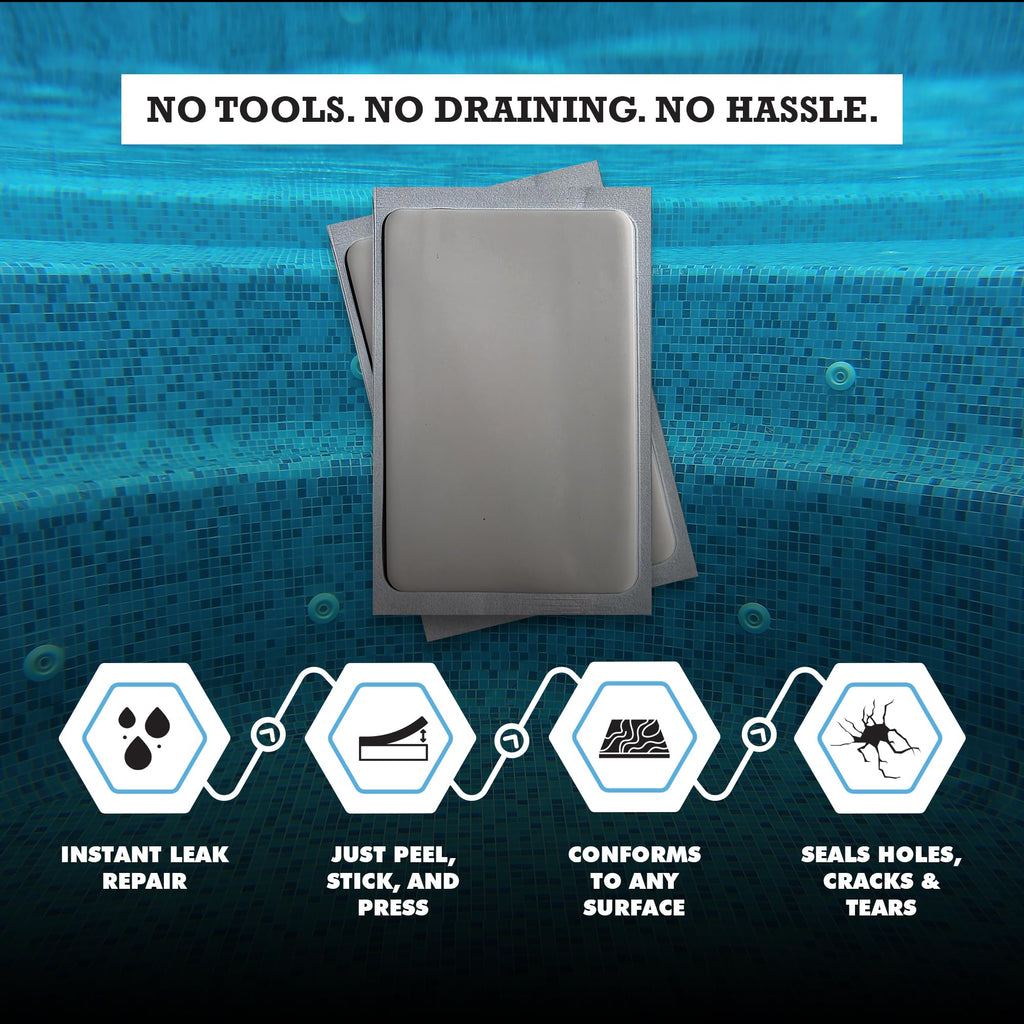 Burro Adhesives 10-Pack Waterproof White Pool Patches - Professional Grade PVC Repair Kit with 2.75" x 4" Heavy Duty Patches for Commercial & Residential Vinyl Liner Pools, Works Underwater & Dry