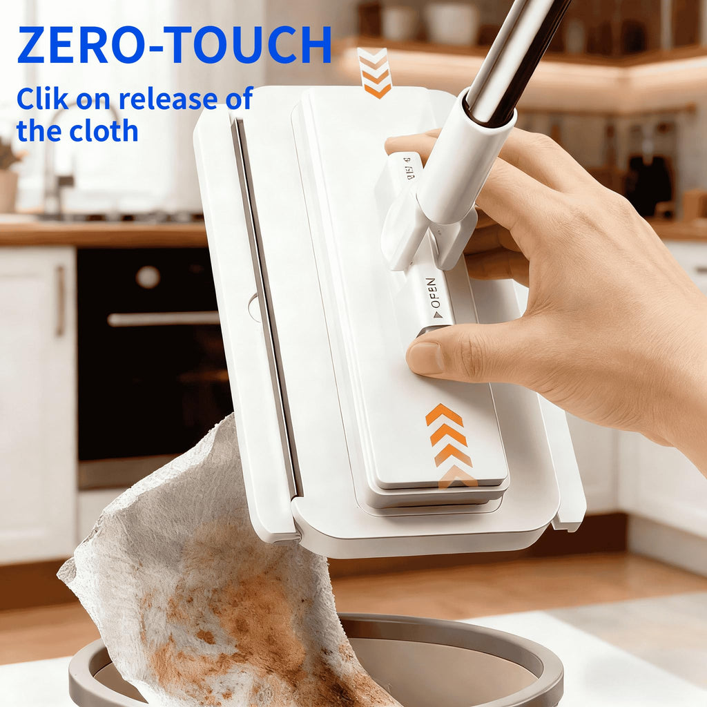 2026 New Snap Grip Mini Mop with 5 Reusable Cloths for Dry Wet Disposable Pads, Zero-Touch Automatic Gripping Multi Surface Quick Cleanups for Alternative to Swiffer Sweeper