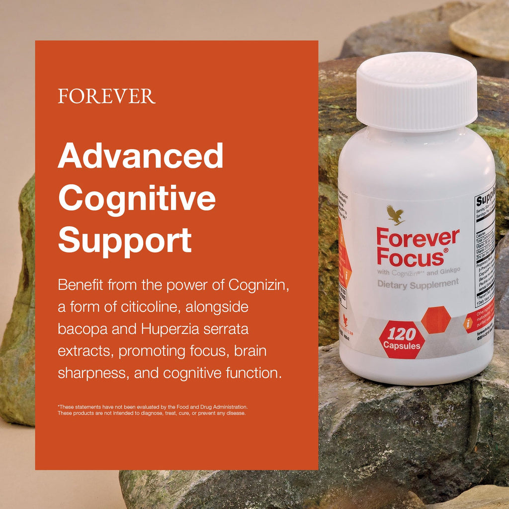 Forever Living - Forever Focus - Brain Clarity and Focus with Cognizin, Bacopa and Vitamins - for Students, Professionals and Seniors - 120 Capsule