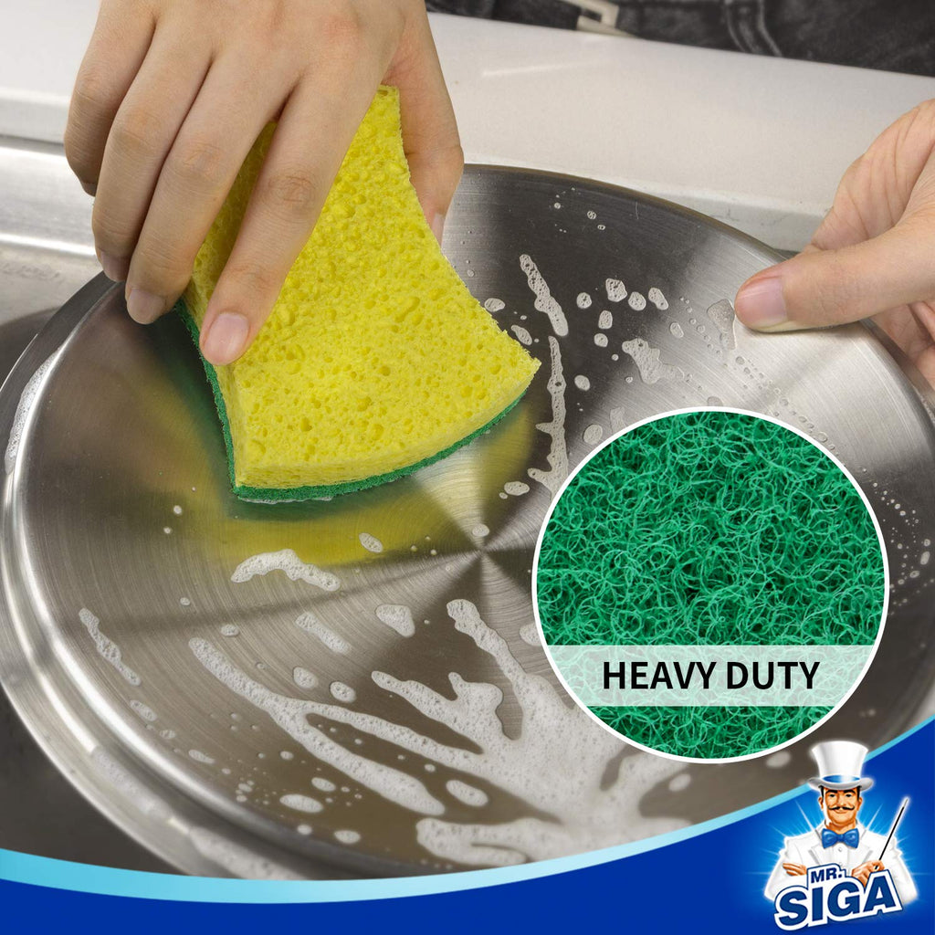 MR.SIGA Multi-Use Cellulose Scrub Sponge, Dual-Sided Dishwashing Sponge for Kitchen, 12 Pack