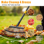 Rake for Leaves - 25 Tines Heavy Duty Metal Rake Set with Leaf Scoops & Collector Bag, Adjustable Rakes for Lawns, 3-in-1 Leaf Collection Tool for Efficient Yard Pine Needle Grass Cleanup 5FT