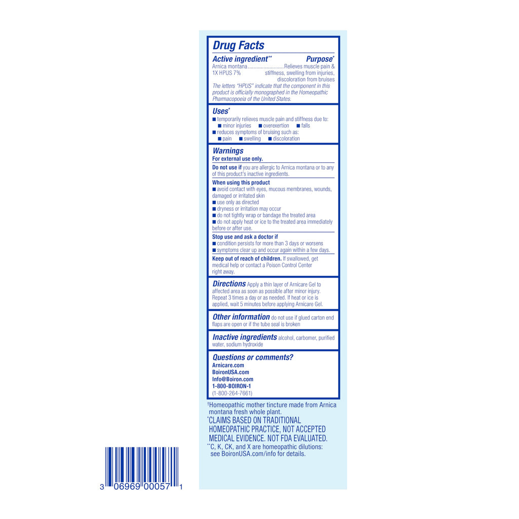 Boiron Arnicare Gel for Relief of Joint Pain, Muscle Pain, Muscle Soreness, and Swelling from Bruises or Injury - Non-greasy and Fragrance-Free - 4.2 oz