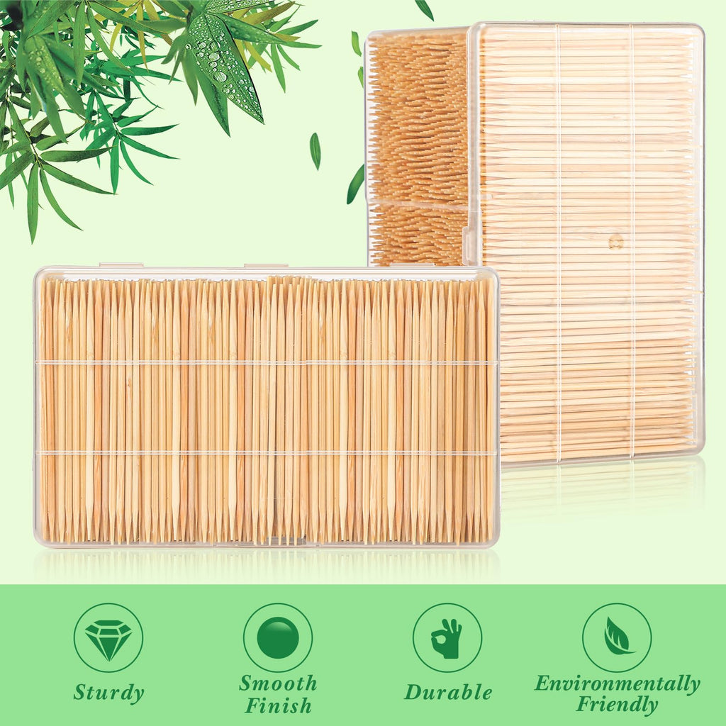 Jerify 12000 Pcs Bamboo Wooden Toothpicks Wood Round Double Sided Toothpicks with Clear Plastic Storage Box for Appetizers Food Barbecue Fruit Teeth Cleaning Party