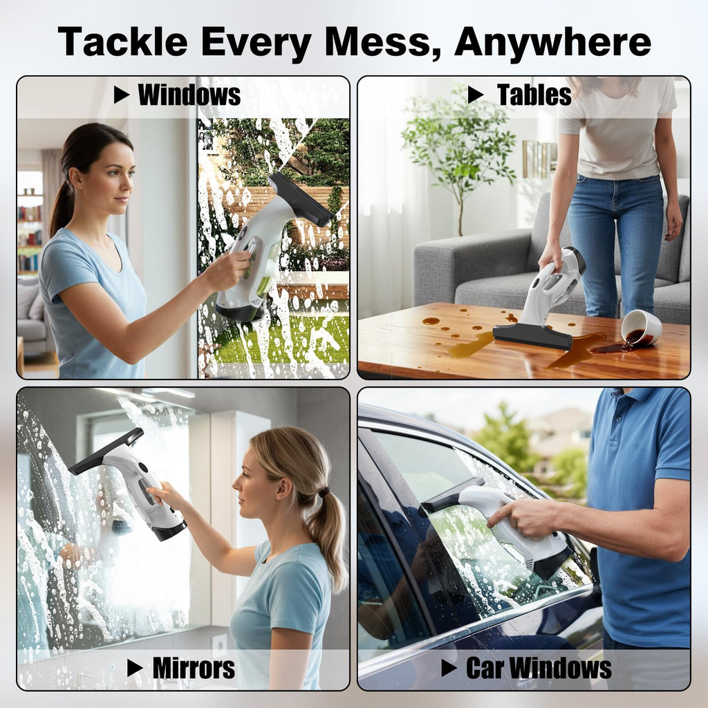 ZRHI Window Vacuum Squeegee Cordless, Electric Window Cleaner Tool with Water Collection Tank, Window Cleaning Kit Shower Squeegee for Glass Doors, Windows, Mirrors, Car