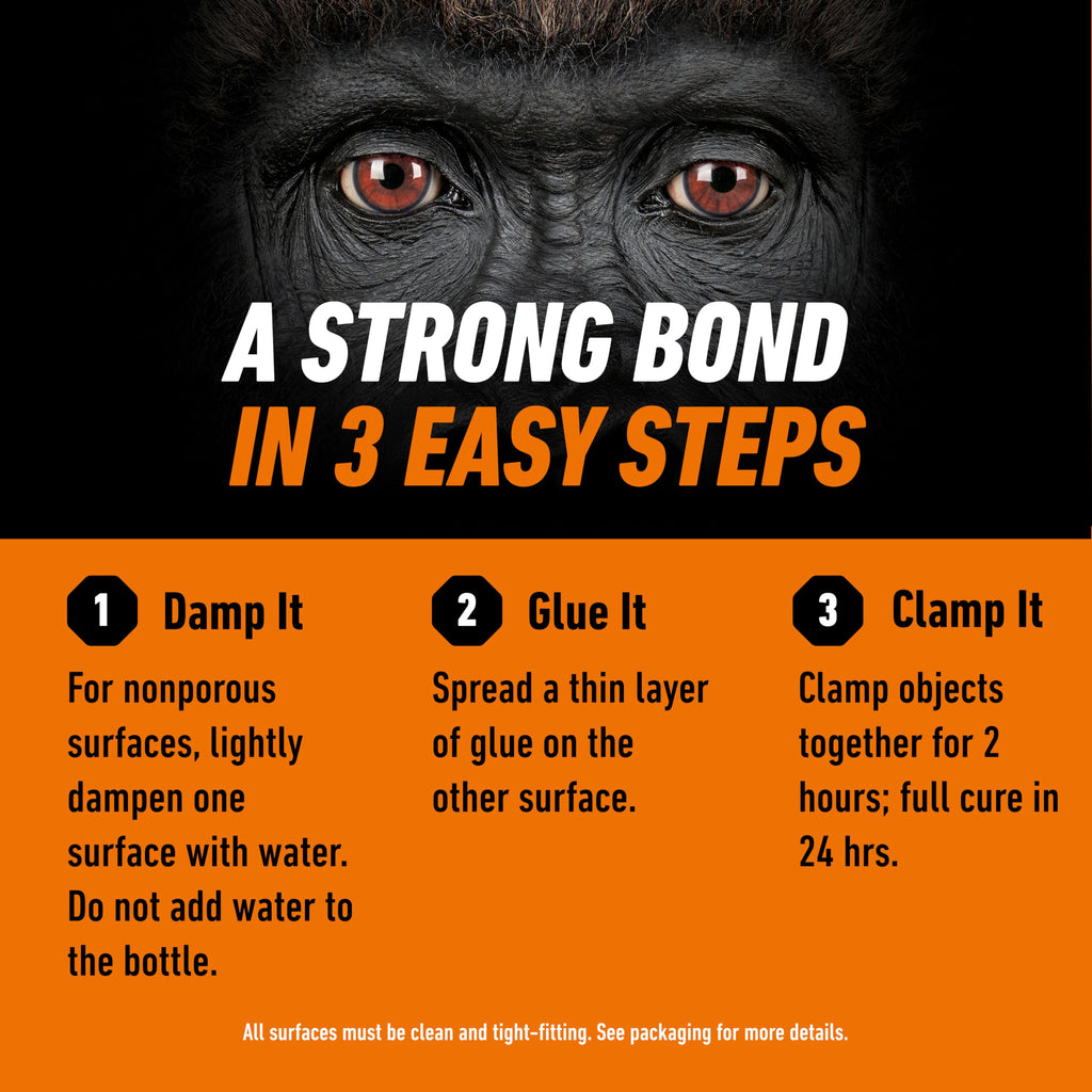 Gorilla Original Glue, Waterproof Polyurethane, Brown, 8 oz