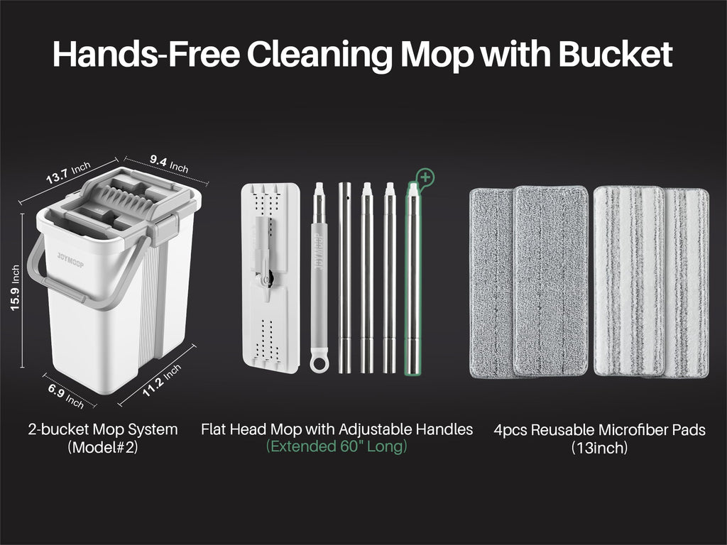 JOYMOOP Mop and Bucket Set, Flat Mop Flat Head, Microfiber Dust Mops for Household & Commercial Wall Cleaner with Long Handle, Hands-Free Floor Cleaning
