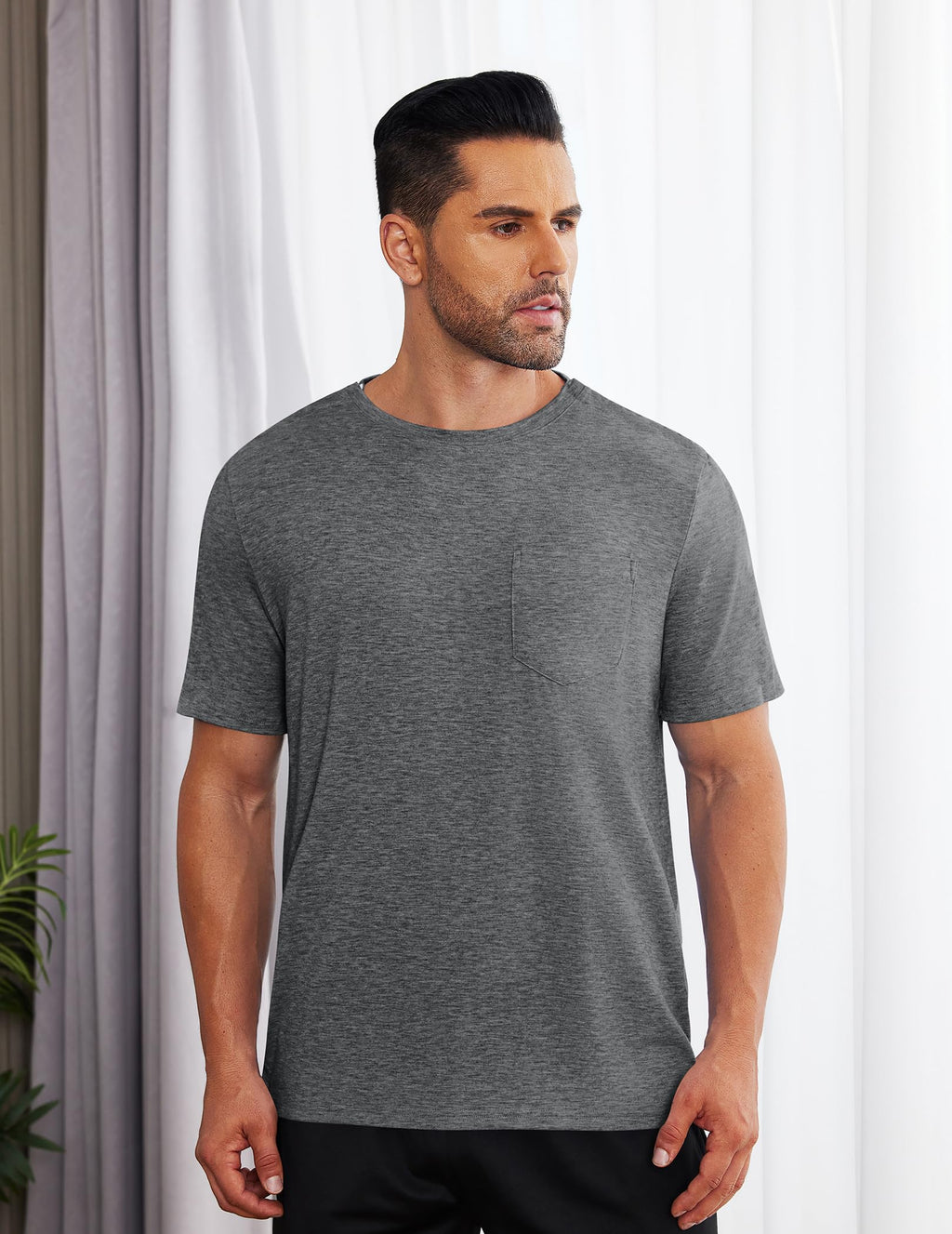 Deyeek Shoulder Surgery Shirts for Men Side Snap Short Sleeves Tear Away Shirts Rotator Cuff Dialysis Recovery Chemo Shirts