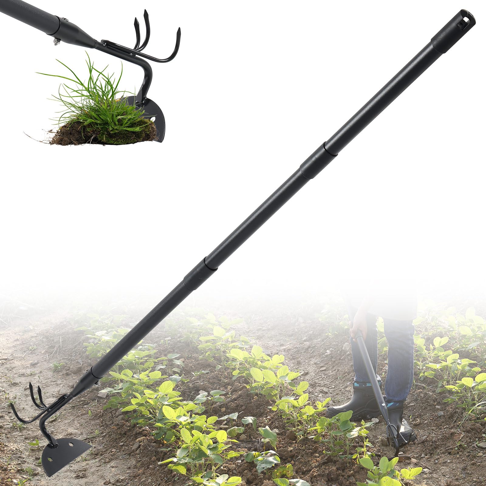 Lilyvane Garden Hoe, 2 in 1 Weeding Hoe and Cultivator Soil Tiller, 66" Long, Heavy Duty Hoe Garden Tool for Weeding, Loosening Soil, Cultivating, Gardening