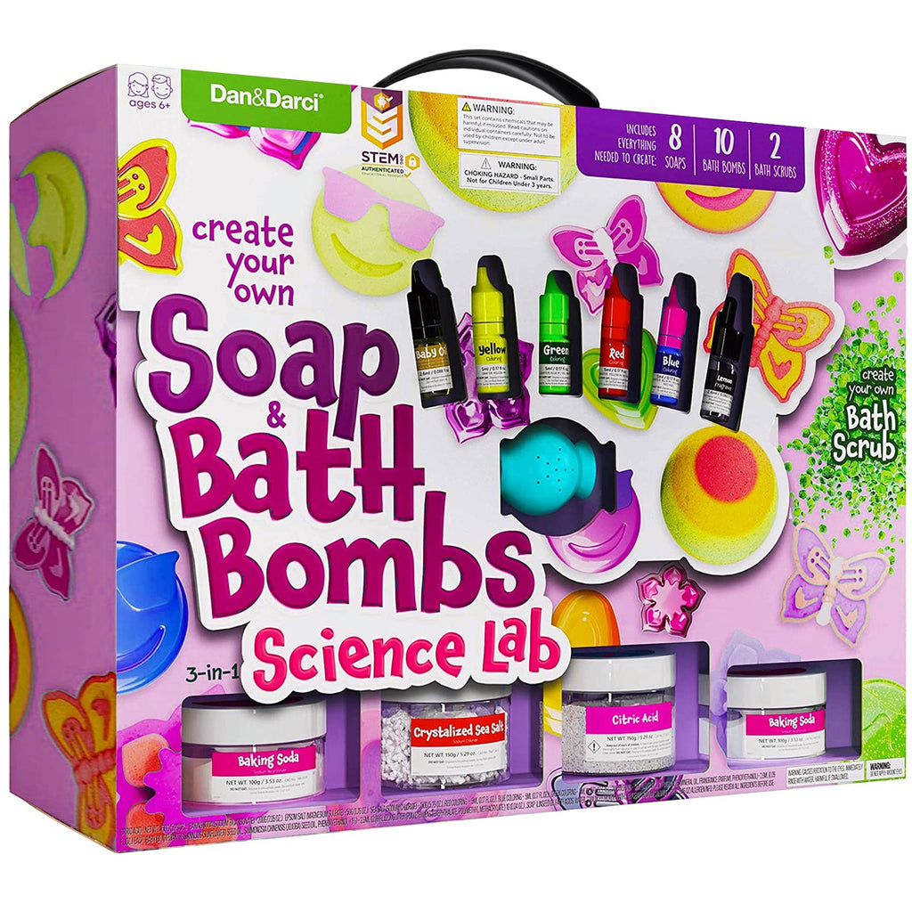 Dan&Darci Soap & Bath Bomb Making Kit for Kids, 3-in-1 Spa Science Kits, Craft Gifts for Girls & Boys Age 6-12 Year Old Girl Crafts: DIY Experiment Toys, Gift for Kid Ages
