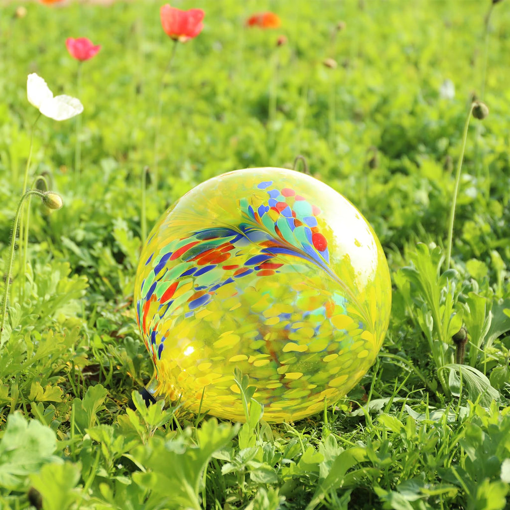 10" Gazing Ball Glass Reflective Garden Globe for Outdoor Decor, Yellow