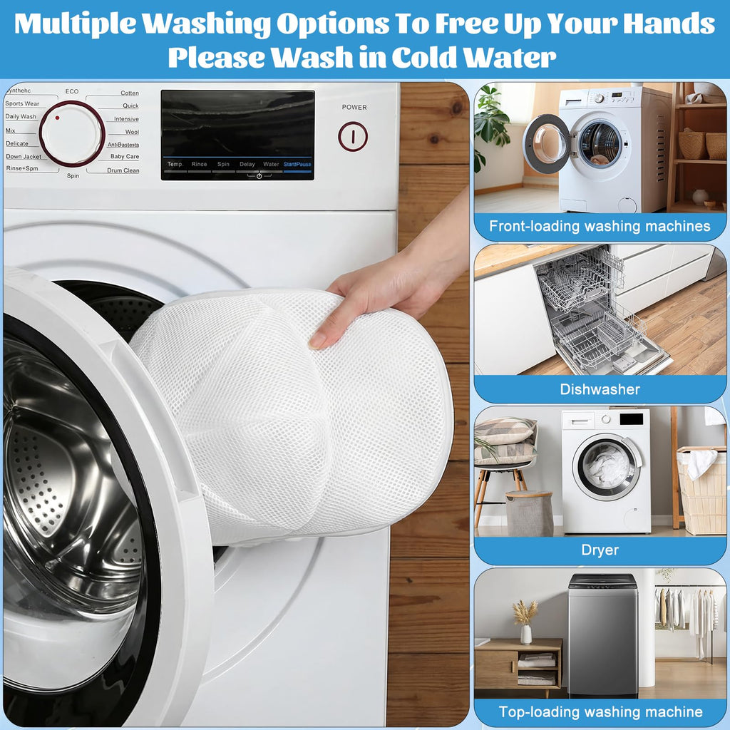 Eiito Hat Washer Cage Hats Cleaner, 4Pcs (2 Cages + 2 Bags) Hat Washer for baseball caps for Washing Machine or Dishwasher, Ball Cap Washers Frame for Flat & Curved Hats, White