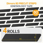Dimora Kinesiology Tape, 80 Count Precut Strips 4 Rolls, Original Cotton, 10” Elastic Athletic Tape for Muscle Pain Relief and Joint Support, Black