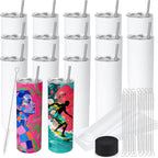 Joyclub 20 oz Sublimation Tumbler Blank 16 Pack Flat Edge Skinny Straight