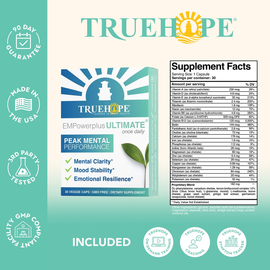 Truehope EMPowerplus Ultimate Strength | Most Effective Brain, Energy & Focus Supplement | 1000% Better Absorption | Backed by 37 Research Studies & 28 Years of Success | 30 Day Supply
