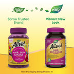 Nature's Way Alive! Hair, Skin & Nails Gummies, Advanced Beauty Formula*, with Biotin and Collagen, Strawberry Flavored, 60 Gummies (Packaging May Vary) (Pack of 2)