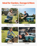VEVOR Small Garden Seat, 2 in 1 Rolling Garden Cart with Storage Bin, Supports up to 227 lbs, Compact Outdoor Garden Scooter with Handle, Garden Stool for Yard Weeding Planting
