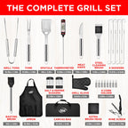 Kaluns Grilling Accessories, Dad Gifts for Christmas, Heavy Duty Stainless Steel Grill Set BBQ Grill Accessories for Outdoor Grill with Meat Thermometer, Case and Apron