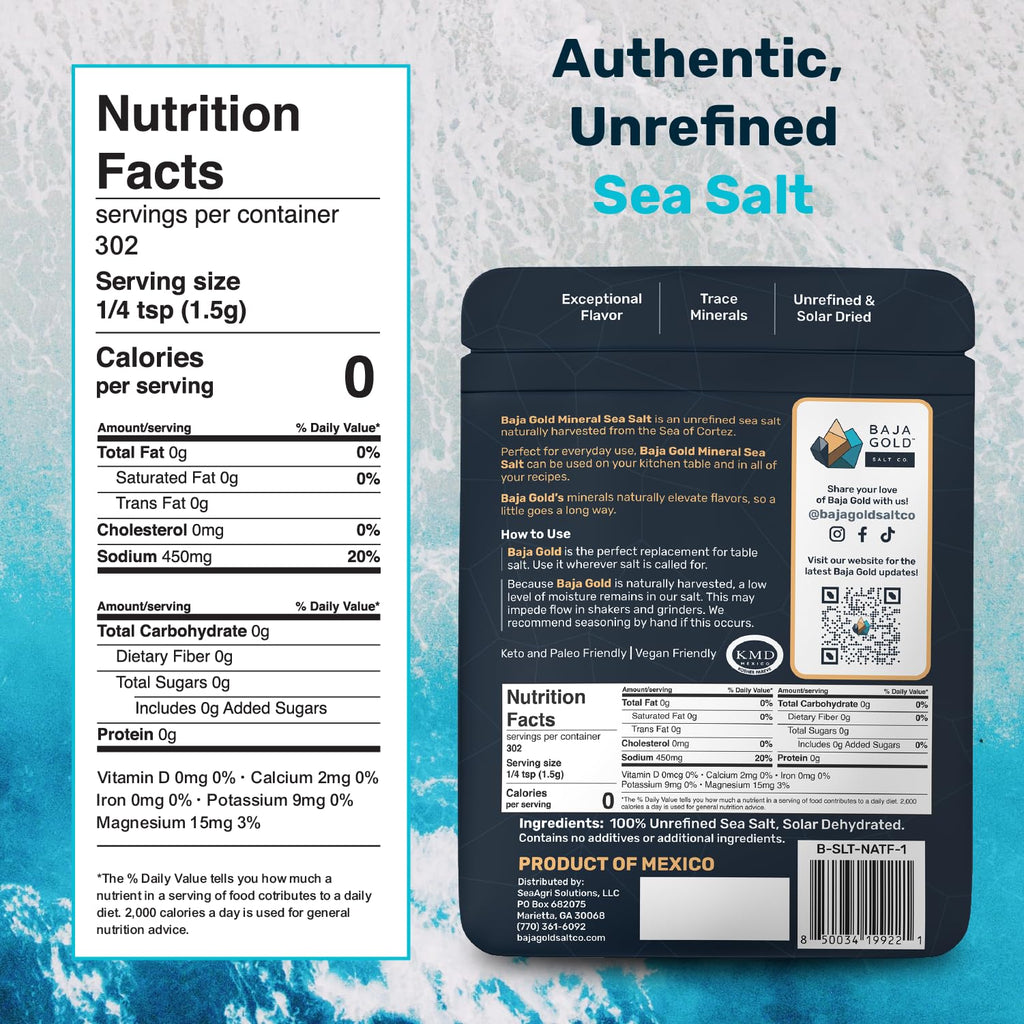 Baja Gold Signature Mineral Sea Salt - Recommended by Gary Brecka - Organic Natural Grain Salt for Cooking & Baking | Authentic Baja Salt | Ideal for All Culinary Creations | 1 lb. Resealable Bag, 300+ Servings