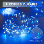 Extra-Long 144FT Solar String Lights for Outside, 2 Pack 400LED Solar Fairy Lights Outdoor Waterproof, Copper Wire with 8 Modes Solar Powered Twinkle Lights for Tree Party Xmas Decor (Blue and White)